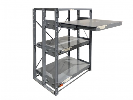 Roll Out Shelf Rack Corner View Top Shelf Rolled Out Surplus Equipment